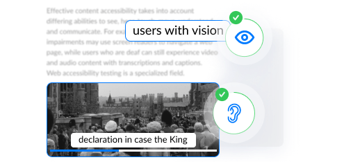 Accessibility testing means checking whether the content is accessible to people with different types of disabilities: hearing disabilities, vision disabilities, etc